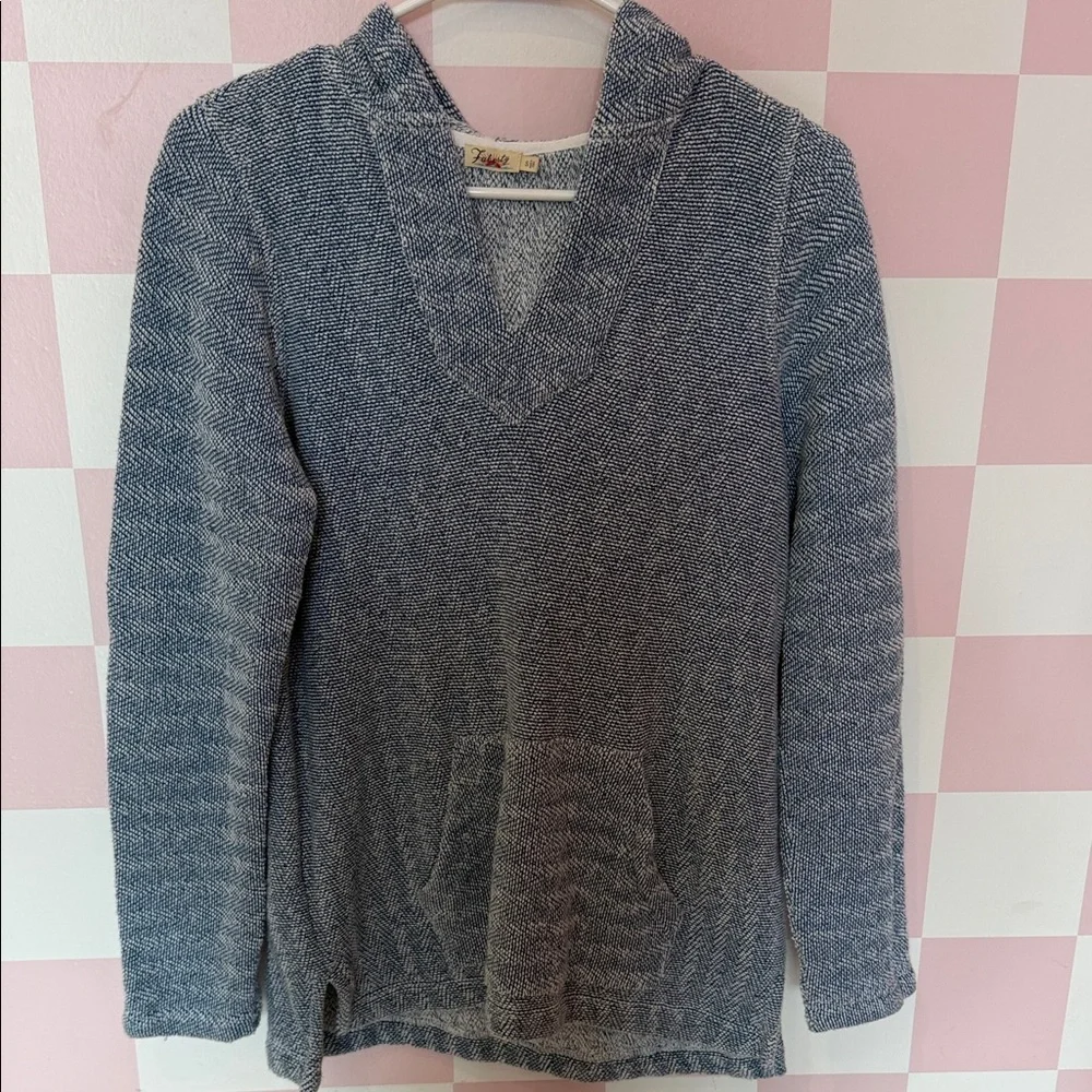 Faherty Whitewater Hoodie Baja Sweatshirt Womens small White Blue Textured Terry